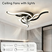 levne Stmívatelná stropní světla-Moderní stropní ventilátor s osvětlením, nízkoprofilové stropní ventilátory s dálkovým ovládáním a ovládáním pomocí aplikace, 6 rychlostí s reverzibilními lopatkami, plynule stmívatelný LED stropní