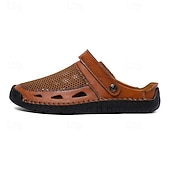 levne Pohodlné sandály-Pánské hnědé perforované nazouvací sandály – prodyšné, pohodlné, lehké, ideální na léto, běžné nošení i do přírody