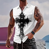  Herren Templer Kreuz Hemd Knopfhemd Ärmelloses Shirt Ärmellos Dunkler Gothic-Stil Outdoor Lässig Sommer Frühling Umlegekragen 3D-Druck Zwei Fronttaschen Blau Weiß 1 Schwarz Weiß Purpur