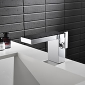 abordables Robinets de lavabo-Robinet de salle de bain cascade, robinet de lavabo à haut débit, mitigeur de lavabo en laiton à montage sur plage, robinet de lavabo monotrou à poignée unique, robinet de meuble-lavabo