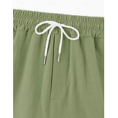 cheap Cotton Linen Pants-Men's Linen Pants Trousers Summer Pants Beach Pants Drawstring Elastic Waist Solid Color Comfort Breathable Full Length Daily Outdoor Beach Vacation Fashion Black White Inelastic