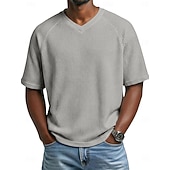 Χαμηλού Κόστους Πλεκτό μπλουζάκι με βάφλα-Άντρες Βάφλα μπλουζάκι Μπλουζάκι μπλουζάκι Κοντομάνικο Λαιμόκοψη V Καλοκαίρι Συμπαγές Χρώμα Μοντέρνα Υψηλής Ποιότητας Καθημερινό Μανίκια Ρεγκλάν Causal Καθημερινά ΕΞΩΤΕΡΙΚΟΥ ΧΩΡΟΥ