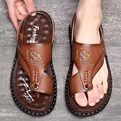 abordables Sandalias de Vacaciones-Sandalias de hombre de piel sintética marrón: calzado informal de verano, correa ajustable, ideales para viajes al aire libre y para el día a día.