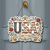 abordables 250e Anniversaire des États-Unis-Panneau en bois commémoratif du 250e anniversaire des États-Unis, décoration de porte patriotique pour la fête de l'indépendance, plaque murale style ferme avec drapeau américain, décoration de porche