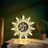 abordables Luces decorativas-Letrero de pared LED de neón con diseño de sol y luna, luz cálida, alimentado por USB, regulable, 32x32 cm, lámpara LED decorativa para dormitorio, sala de estar, sala de juegos, fiesta, bar, cueva de