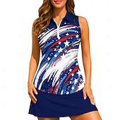  Independence Day Dames Nationale vlag Sportshirt Wandelen poloshirt Tennisshirt Mouwloos Vetoketju Bloemig UPF50+ UV-bestendig Hoge Elasticiteit Vochtregelerend Ademend Tennis Golf Hardlopen