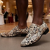 billiga Derby skor-Herrskor med leopardmönster, konstläder, snygga och eleganta, perfekta för bröllop, fester och formella tillfällen