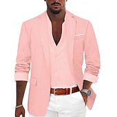  Homens Casaco esportivo Blazer de linho Moda Casual Cor Sólida Blazer de linho Exército verde Preto Azul Moderno Comum 1 Butão