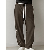 お買い得  カジュアルパンツ-男性用 ズボン カジュアルパンツ ドローストリング ポケット ボタン 平織り 履き心地よい 高通気性 全長 カジュアル 日常 家 旅行度假风 シンプル ネイビーブルー カーキ色 伸縮性なし