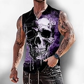economico Camicia vintage-Per uomo Teschio Scheletro Horror Camicia Camicia con Bottoni Maglietta senza maniche Senza Maniche Stile gotico oscuro All'aperto Casual Estate Primavera Collo ripiegato Stampa 3D Due tasche