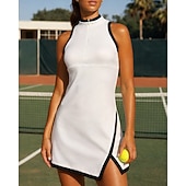 tanie Sukienka damska-Damskie Niejednolita całość Sukienka do tenisa Sukienka sportowa Bez rękawów Rozcięcie Elastyczny Odvádí pot Oddychający Bransoletka tenisowa Golf Pikle W serek Sukienka Czarny Biały Odzież tenisowa