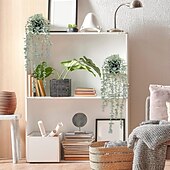 levne Umělé rostliny a zeleň-2 ks umělých rostlin eukalyptu, zavěšených na polici, umělých rostlin v květináči na zeď, ložnici, domov, terasu, vnitřní a venkovní dekorace, umělá zeleň, závěsná rostlina do koupelny, kuchyně,