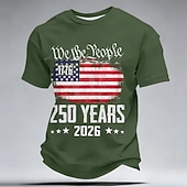 4th of July 2026 250th Memorial Day Men's 3D Print US Flag Crew Neck Short Sleeve T-Shirt Daily Street