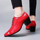 economico Scarpe Oxford-scarpe da uomo in similpelle con tacco alto rosse – finitura lucida classica, punta affilata, tacco medio robusto, scelta elegante per ufficio, feste, matrimoni ed eventi serali