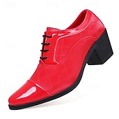 economico Scarpe Oxford-scarpe da uomo in similpelle con tacco alto rosse – finitura lucida classica, punta affilata, tacco medio robusto, scelta elegante per ufficio, feste, matrimoni ed eventi serali