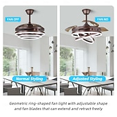 baratos Candeeiros Ventoinhas de Teto-Ventiladores de teto retráteis de 42 '' com luzes e controle remoto, luz de ventilador led semi embutida moderna, ventilador de teto geométrico retrátil 3 cores 6 velocidades luz pendente inteligente para quarto interno, sala de jantar etc