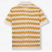economico camicia da uomo con bottoni-Per uomo Camicia casual Camicia con Bottoni Camicia Jacquard Giallo Blu Marrone Manica Corta Semplice Colletto a Camicia Casuale Quotidiano Traforato Abbigliamento Moda Casual