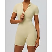 economico Set e Tutine-Per donna Tute da allenamento Tutina Tasca Cerniera Frontale Tinta unica Body Estate Primavera Autunno Bianco latte Nero Corsa Fitness Yoga Sollevamento glutei Asciugatura Rapida Elastico Manica Corta