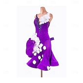 preiswerte Turnierkleid-Lateinamerikanischer Tanz Kleid Strass Spleißen Damen Party Training Leistung Ärmellos Spandex Nylon