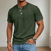 cheap Casual Henley Tee-Men's Henley Shirt 100% Cotton Acid Wash Shirt Short Sleeve Henley Summer Spring Fall Plain Retro Vintage Casual Vintage Style Washed Casual Light Blue Dark Brown Black Top Tee for Men