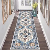 cheap Runner Rugs-Persian Ethnic Style Corridor Rug Faux Cashmere Durable Non-Slip Bedroom Bedside Mat Easy-to-Clean Living Room Carpet