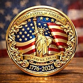  Moeda comemorativa do 250º aniversário dos EUA, moeda patriótica de metal com a bandeira americana e o sino da liberdade, moeda colecionável durável para exibição, moeda comemorativa do semicentenário para colecionadores.