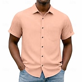 cheap Men's Smart Casual Shirts-Men's Shirt Casual Shirt Button Up Shirt Blue Black White Burgundy Navy Blue Short Sleeve Plain Shirt Collar Casual Daily Front Pocket Clothing Apparel Elegant Fashion Casual