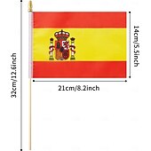 abordables Partido de Fútbol Mundial 2026-Paquete de 25 banderas pequeñas de España, mini bandera española portátil en palo de 5 x 8 pulgadas para partidos de la Copa Mundial de Fútbol de verano, eventos deportivos, decoraciones de fiesta y