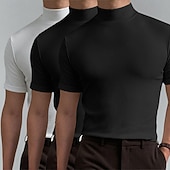 billiga grundläggande t-shirts-Herr T-shirt Turtleneck skjorta Kortärmad Hög krage Sommar Vår Slät Mode Ledigt Bekväm 3 st Flerpack Semester Gata Helgdag A R U Topp t-shirt för män
