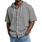 voordelige Smart-casual overhemden voor heren-Voor heren Overhemd Wafel Shirt Normaal shirt Overhemd met knopen Wit Korte mouw Effen Kleur Effen Capuchon Casual Dagelijks Lapwerk Kleding Vakantie Modieus Casual