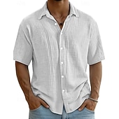 ieftine Clasic-Bărbați Cămașă Cămașă de vară Costum de plajă Cămașă casual Camașă cu nasturi Culoare solidă Casual Vacanță Albastru piscină Negru Alb Roșu Vin Manșon scurt Răsfrânt Vară Primăvară Îmbrăcăminte