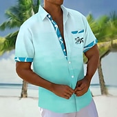 cheap Ocean Print-Men's Gradient Color Turtle Sea Creatures Shirt Hawaiian Shirt Aloha Shirt Short Sleeve Hawaiian Vacation Holiday Summer Turndown 3D Print Front One Pocket Linen Like Shirt Blue Teal Pink Green
