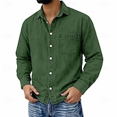 cheap Men's Button Up Shirts-Men's Shirt Casual Shirt Vintage Shirt Button Up Shirt 100% Cotton Acid Wash Shirt Blue Black Light Green Wine Navy Blue Long Sleeve Plain Lapel Streetwear Going out Pocket Clothing Apparel Cotton