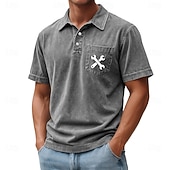 cheap Men's Classic Polo-SoftFade™ Men's Graphic Acid Wash Shirt 100% Cotton Short Sleeve Polo Shirts Athleisure Pocket 3D Print Buttons Spring &amp; Summer Blue Brown Green
