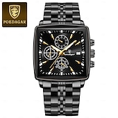 preiswerte Quarz-Uhren-866 brandneue quadratische Herrenuhr aus Edelstahl, multifunktional, mit Leuchtzeigern, wasserdicht, Business-Quarzuhr