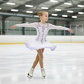 cheap Figure Skating Dresses-Figure Skating Dress Girls' Ice Skating Dress Violet White Yellow Patchwork Thumbhole Stretchy Training Competition Skating Wear Classic Crystal / Rhinestone Long Sleeve Ice Skating Figure Skating