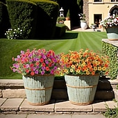 billige Kunstig blomst-kunstige utendørsblomster med hengende kurv, hengende plantersblomster til vårsommer veranda hage uteplass hjemmedekor