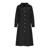abordables Robe Simple-Femmes Robe Midi Robe Chemise Robe Décontractée Robe trapèze Robe en faux lin Mode Basique Moderne Quotidien Vacances Sortir Coupe régulière Uni manche longue Col de chemise Bleu Noir Vin Orange