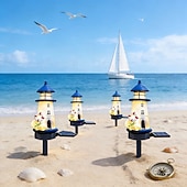 abordables Luces de camino y linternas-2 luces solares de jardín para exteriores, ideales para patios de villas, paisajes, con diseño de faro de resina, impermeables, para césped, jardines, senderos, camping y decoración de fiestas.