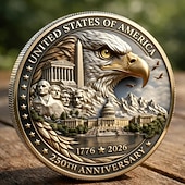  アメリカ建国250周年記念硬貨（1776-2026年）、アメリカ独立記念品、愛国的な鷲と星のデザイン、100周年記念ギフト