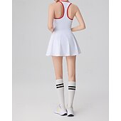 cheap Women's Tennis Dress-Women's Solid Colored Tennis Dress with Shorts Sports Dress Sleeveless Patchwork Backless Elastic Sweat-Wicking Breathable Tennis Badminton Outdoor Exercise Round Neck Dress Black White Red Tennis