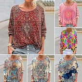 economico Tops Boho-Per donna Camicia Boho Blusa Patchwork Stampato Grafico Vintage Elegante Classico Manica Lunga Girocollo Top Regolari Quotidiano Ferie Uscire Rosa Vino Blu marino Cachi Rosa Primavera Autunno
