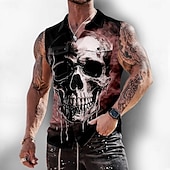 economico Camicia vintage-Per uomo Teschio Scheletro Horror Camicia Camicia con Bottoni Maglietta senza maniche Senza Maniche Stile gotico oscuro All'aperto Casual Estate Primavera Collo ripiegato Stampa 3D Due tasche
