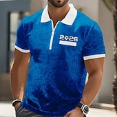 billige Geometrisk polo for menn-Herre Fotball Poloskjorter Kortermet Poloskjorter Skjorter med krage Fritid utendørs treningsklær Ferie Lomme 3D-utskrift Kvart zip-polo Vår sommer Blå Rød Grønn