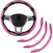 abordables Servicio de Vehículo-Funda antideslizante de silicona y fibra de carbono para volante de coche, ajuste universal, protector de volante segmentado con clip, funda antideslizante para las cuatro estaciones, compatible con