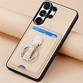 abordables 2026 Samsung Galaxy S26 Série-téléphone Coque Pour Samsung Galaxy S26 S26 Plus S26 Ultra Coque Arrière avec Support Support Anneau Emplacement Carte Rétro TPU Fibre faux cuir