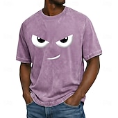 preiswerte 3D-T-Shirts-Herren-T-Shirt mit wütendem Grinsen, grimmigen Cartoon-Augen, Acid-Wash-Look, Vintage-Streetwear-Design, Kurzarm, Rundhalsausschnitt, lässige Alltagskleidung, Designer-Bekleidung, Größen: S, M, L, XL,