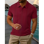 abordables Polo classique pour homme-Homme Polo Texturé Occasionnel Rue Revers Manche Courte Basique Moderne Uni Rayures Boutons Tricot Été Printemps Coupe régulière Noir Blanche Rouge Bordeaux Gris Claire Abricot Bleu clair Polo