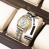 economico Orologi al quarzo-orologio da polso da donna di lusso, orologio da polso al quarzo da donna con cinturino in acciaio inossidabile bicolore oro argento e lunetta scanalata &amp;orologio elegante e impermeabile da donna,
