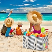 رخيصةأون التخزين والتنظيم-حقيبة تسوق كبيرة قابلة لإعادة الاستخدام سعة 38 لترًا مزودة بإطار سلكي &amp;حقيبة تسوق قابلة للطي مع مقابض، مثالية للتخزين والنزهات والشاطئ وغسيل الملابس &amp;منظم صندوق السيارة